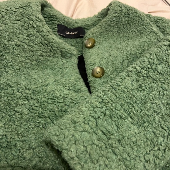 ZARA Green Teddy Coat Size Large - Picture 2 of 4